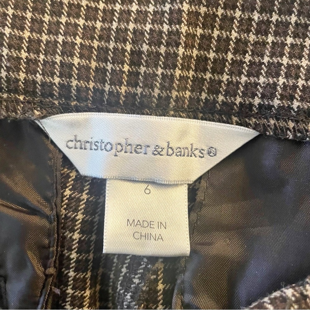Christopher & Banks Brown Micro-plaid Pull-on Strait Leg Pants Dark Academia - Picture 7 of 10